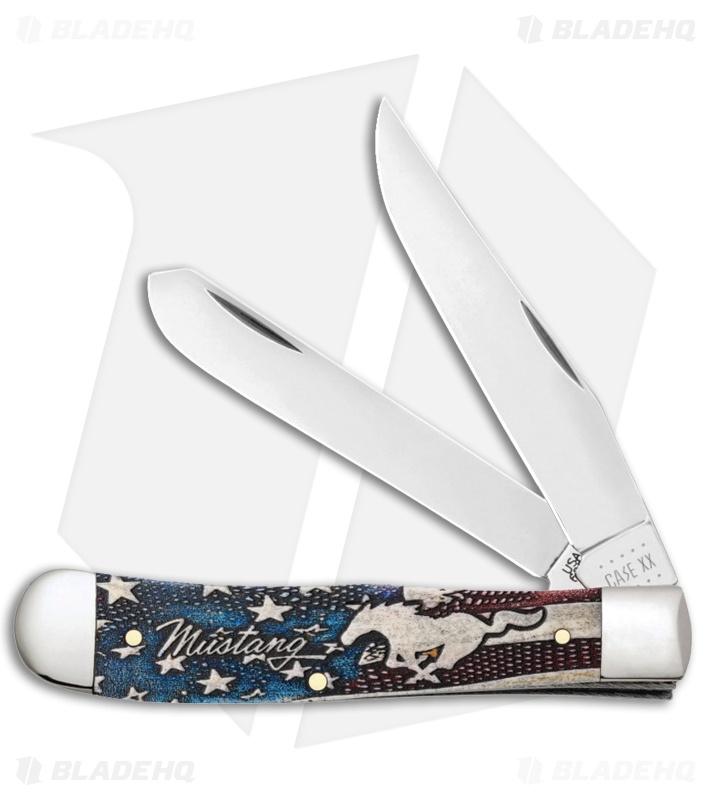 Case Ford Mustang Trapper Knife 4.125" Embelished Bone