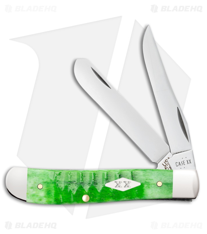 Case Knives Mini Trapper Knife 3.5" Bright Green Bone (6207 SS) 11441