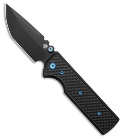 Chaves Knives NTAK Blue Label Tanto Knife Knurled Black Al/Blue Ti (3.6" Black)