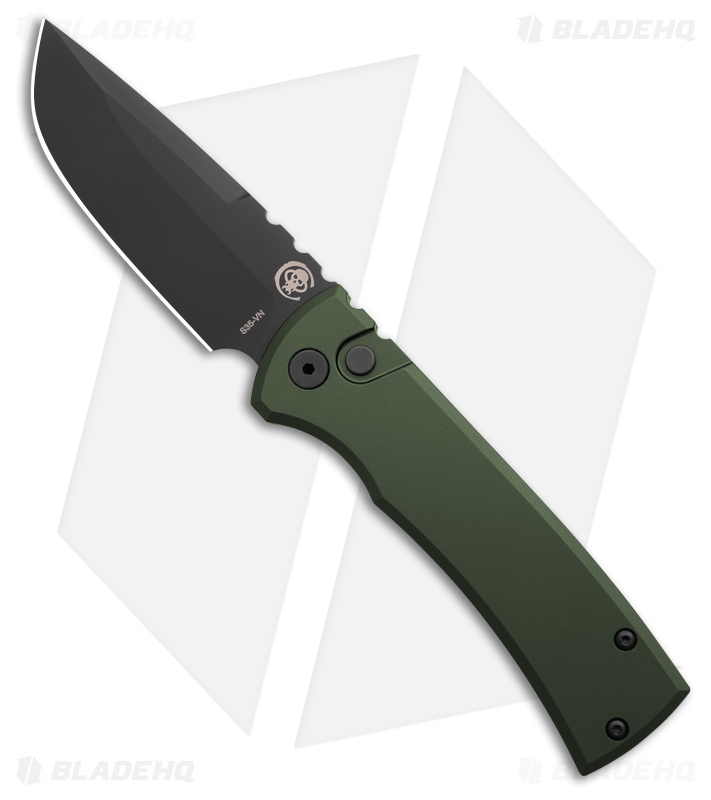 Chaves Knives Redencion Drop Point Automatic Knife Green Aluminum (3.4" Black)