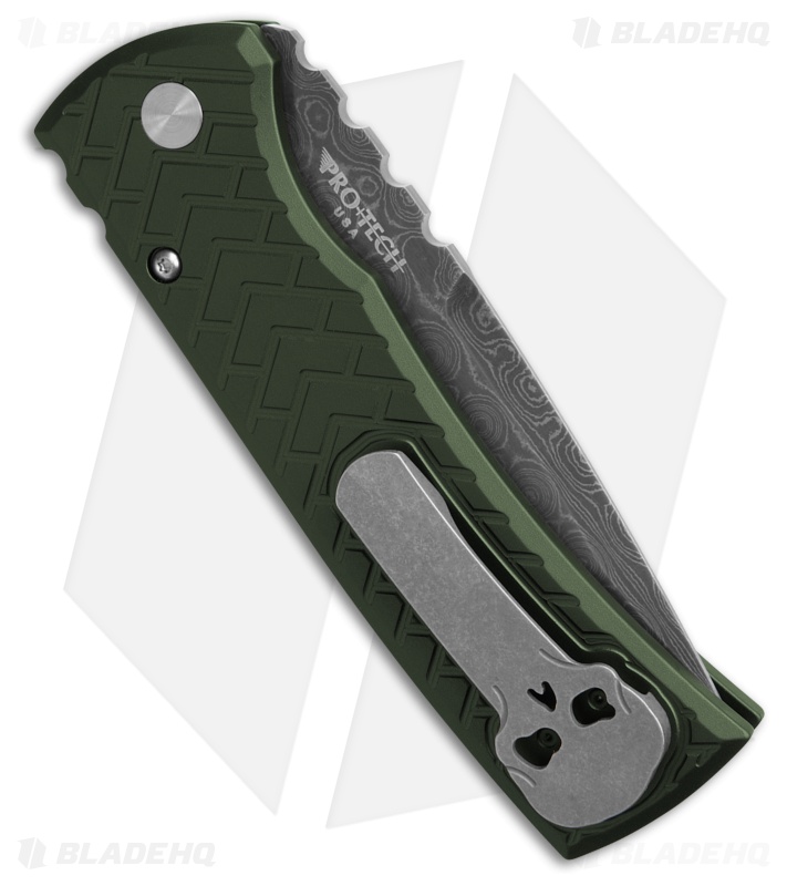 Chaves Knives Redencion Automatic Knife Tread Green Aluminum (3.4" Damascus)