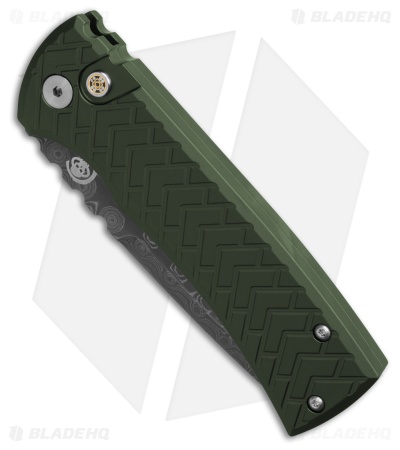 Chaves Knives Redencion Automatic Knife Tread Green Aluminum (3.4" Damascus)