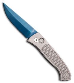 Pro-Tech Pro-Tech Brend Automatic Knife Blasted/Tumbled 17-4 Steel Texture(3.1" Sapphire) - $665.00 at Blade HQ