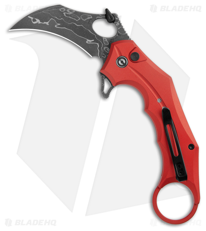 CIVIVI Incisor II Karambit Button Lock Knife Red Alum (2.02" Damascus) 