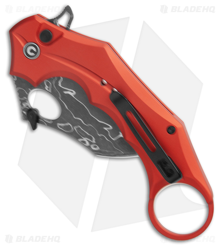 CIVIVI Incisor II Karambit Button Lock Knife Red Alum (2.02" Damascus) 