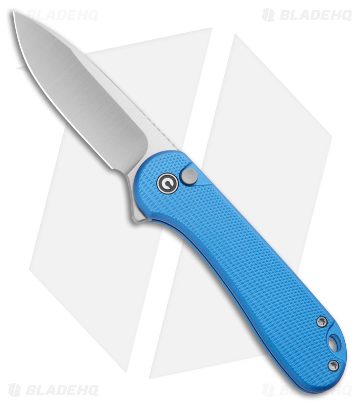 CIVIVI Elementum II Button Lock Knife Diamond Patterned Blue Al (3" Satin)