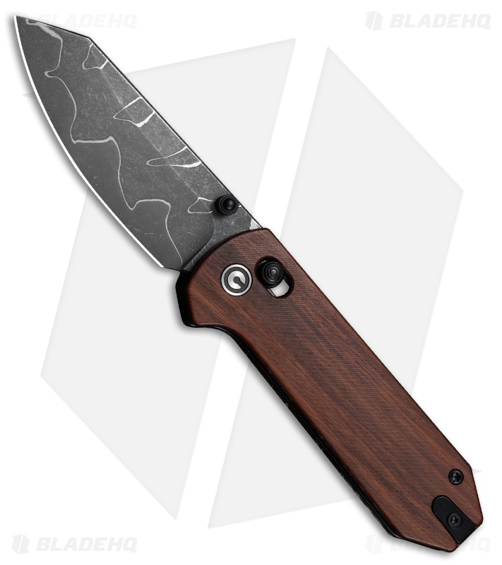 CIVIVI Yonder Crossbar Lock Knife Guibourtia Wood (2.9" Jagged Pattern Damascus)