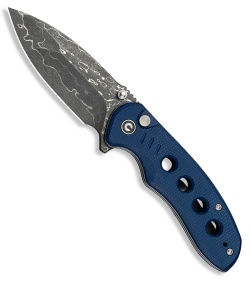 CIVIVI Triptych Button Lock Knife Blue Canvas Micarta (3&quot; Damascus) | 229135