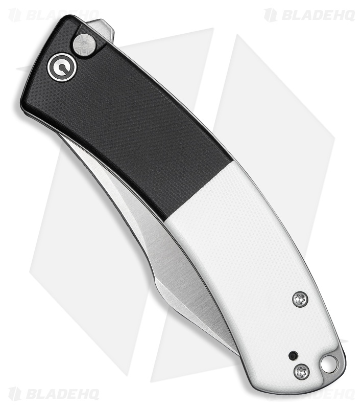 CIVIVI Outlaw Muk Button Lock Knife Black & White G-10 (3.5" Satin 14C28N)