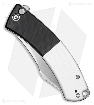CIVIVI Outlaw Muk Button Lock Knife Black & White G-10 (3.5" Satin 14C28N)