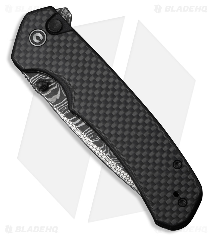 CIVIVI Brazen Button Lock Knife Black G-10 + Twill CF Overlay (3.5" Damascus)