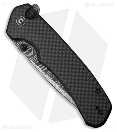 CIVIVI Brazen Button Lock Knife Black G-10 + Twill CF Overlay (3.5" Damascus)
