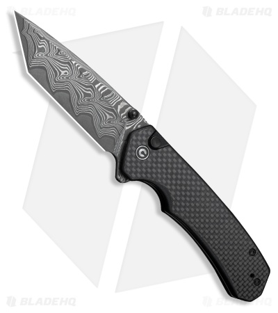 CIVIVI Brazen Button Lock Knife Black G-10 + Twill CF Overlay (3.5" Damascus)