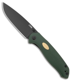 CJRB Aes Liner Lock Knife Green Micarta with Brass Inlay (3.3" Black)