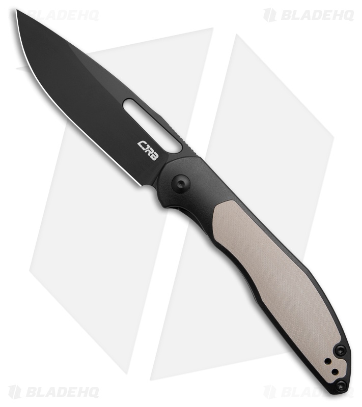 CJRB Droma Liner Lock Knife Aluminum + Desert G-10 (3.3" Black PVD AR-RPM9)