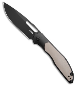 CJRB Droma Liner Lock Knife Aluminum + Desert G-10 (3.3" Black PVD AR-RPM9)