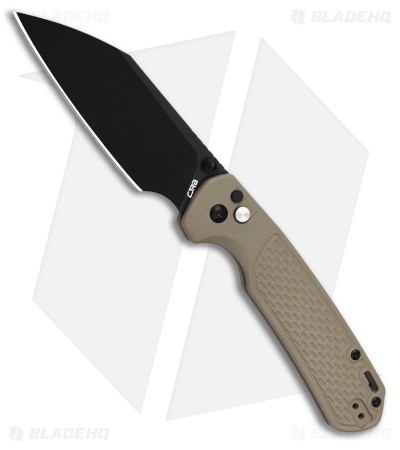 CJRB Large Pyrite-Light Button Lock Knife Desert G-10 (3.7" Black PVD)