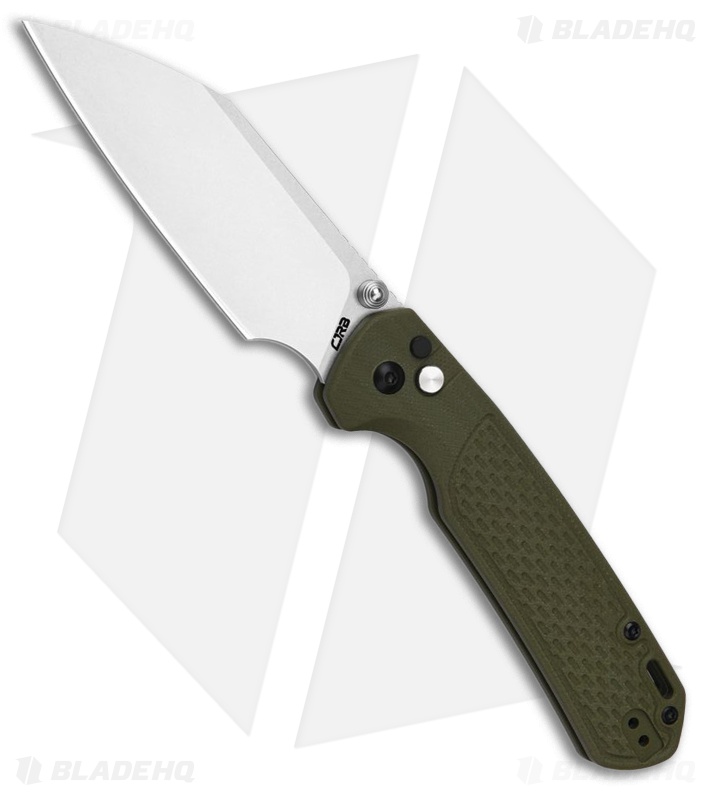 CJRB Large Pyrite-Light Button Lock Knife Green G-10 (3.7" Stonewash)