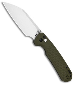 CJRB Large Pyrite-Light Button Lock Knife Green G-10 (3.7" Stonewash)