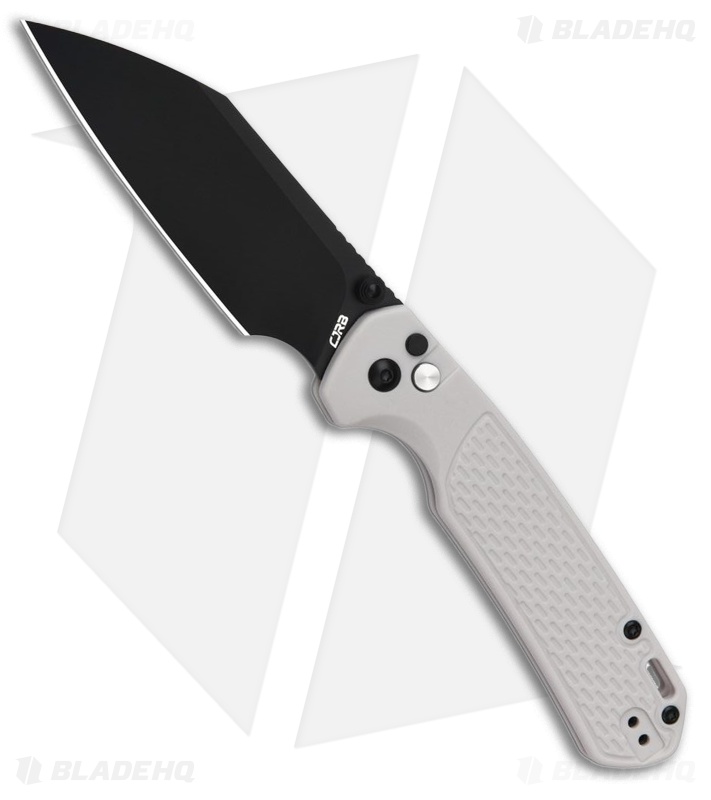 CJRB Large Pyrite-Light Button Lock Knife Light Gray FRN (3.7" Black PVD)