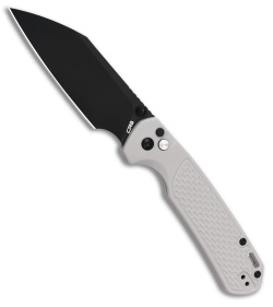 CJRB Large Pyrite-Light Button Lock Knife Light Gray FRN (3.7" Black PVD)