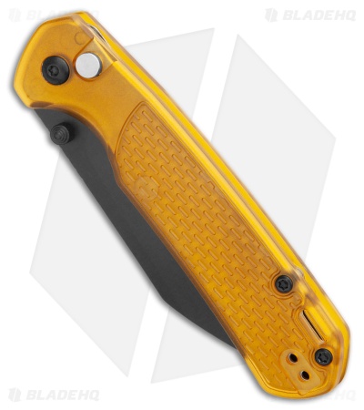 CJRB Pyrite-Light Button Lock Knife Amber FRN (3.3" Black PVD)