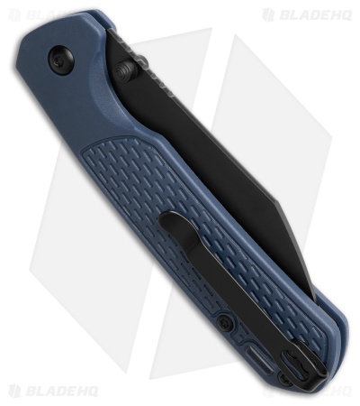 CJRB Pyrite-Light Button Lock Knife Blue FRN (3.3" Black PVD)