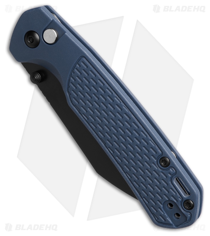 CJRB Pyrite-Light Button Lock Knife Blue FRN (3.3" Black PVD)