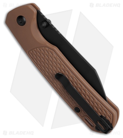 CJRB Pyrite-Light Button Lock Knife Brown FRN (3.3" Black PVD AR-SFII)