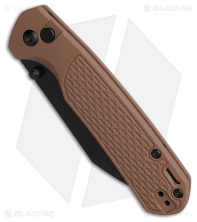 CJRB Pyrite-Light Button Lock Knife Brown FRN (3.3" Black PVD AR-SFII)