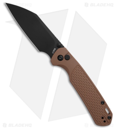 CJRB Pyrite-Light Button Lock Knife Brown FRN (3.3" Black PVD AR-SFII)