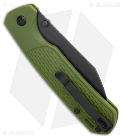 CJRB Pyrite-Light Button Lock Knife Green FRN (3.3" Black PVD)