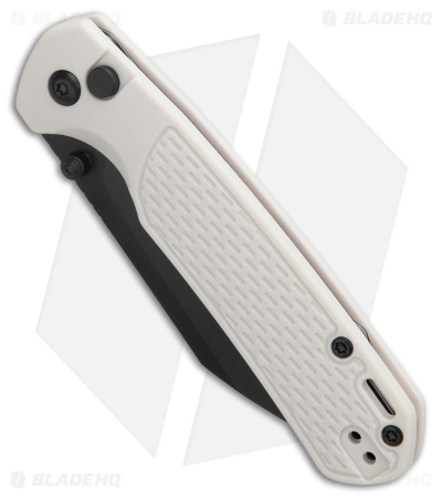 CJRB Pyrite-Light Button Lock Knife Light Gray FRN (3.3" Black PVD)