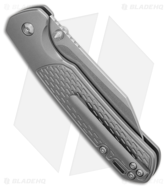 CJRB Pyrite-Light Button Lock Knife Titanium (3.3" Stonewash)