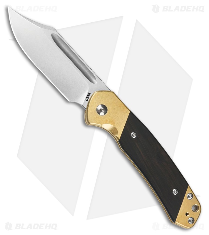 CJRB Cutlery Pyrite Bowie Slip Joint Knife Ebony Wood/Brass Bolsters (3.1" SW)