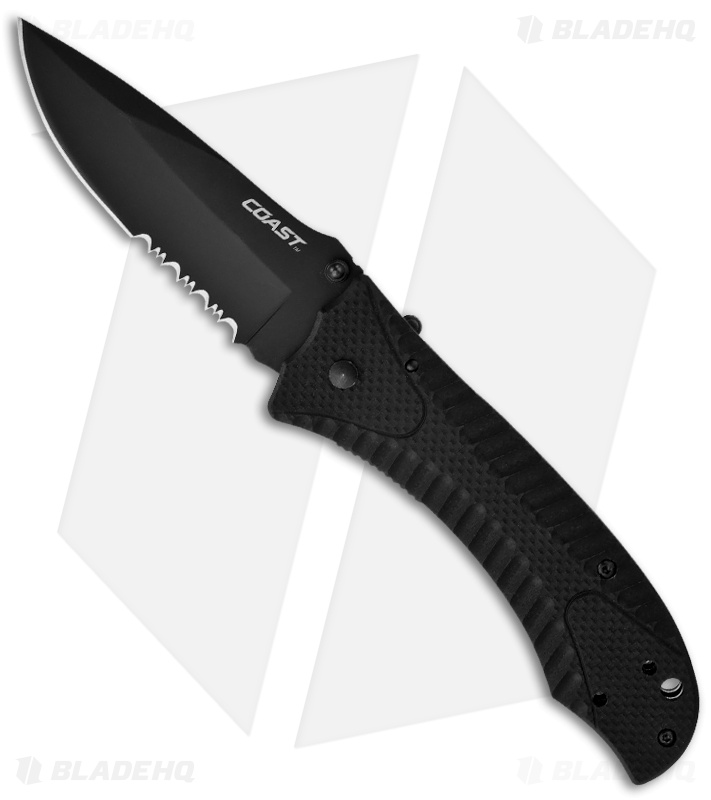 Coast Knives Dark Force II DoubleLock Knife (3.5" Black Serr) DX350 Blade HQ