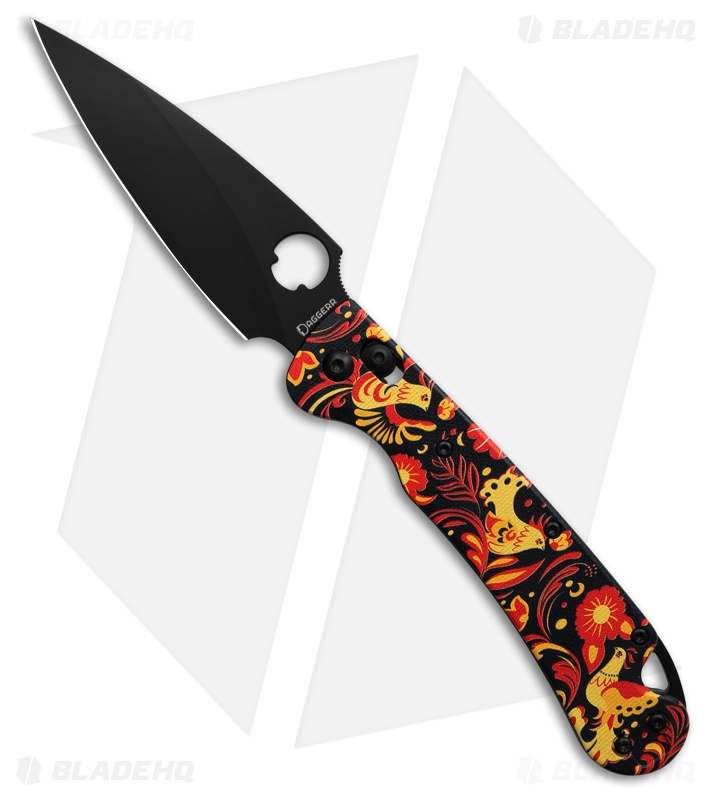 Daggerr Knives Sting Slim Crossbar Lock Knife Khokloma G-10 (3.9" Black VG10)