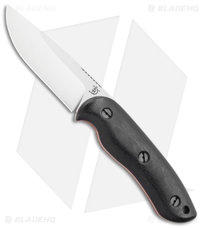 Dark Timber Knives Bushy Knife Black Micarta Orange Liners (4" Satin)