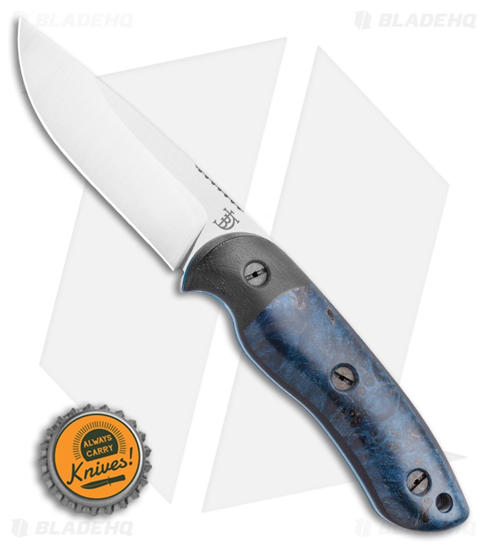 Dark Timber Knives Bushy Knife Blue Maple Burl Black Micarta (4" Satin)