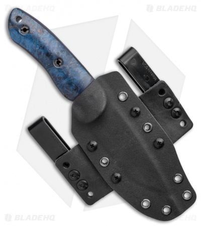 Dark Timber Knives Bushy Knife Blue Maple Burl Black Micarta (4" Satin)