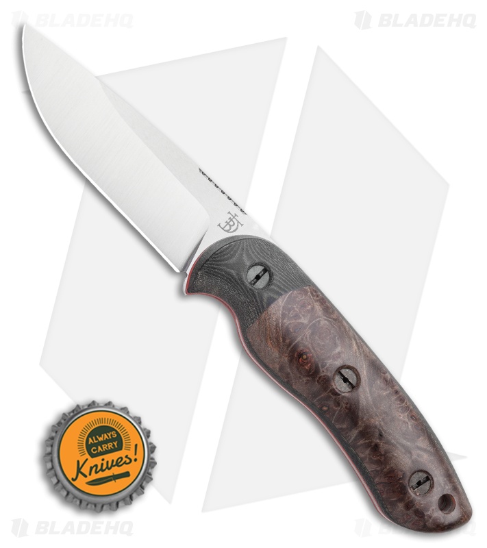 Dark Timber Knives Bushy Knife Dark Maple Burl Black / Green Micarta (4" Satin)