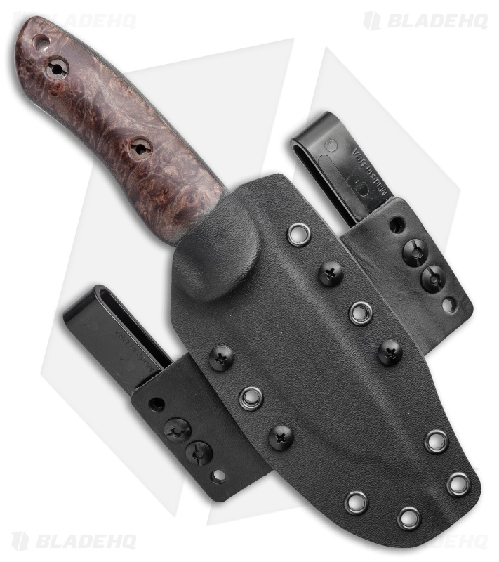 Dark Timber Knives Bushy Knife Dark Maple Burl Black / Green Micarta (4" Satin)