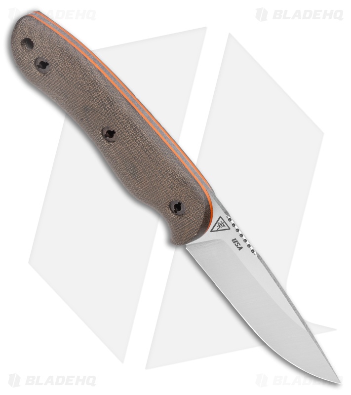Dark Timber Knives Bushy Knife Green Micarta Orange Liners (4" Satin)