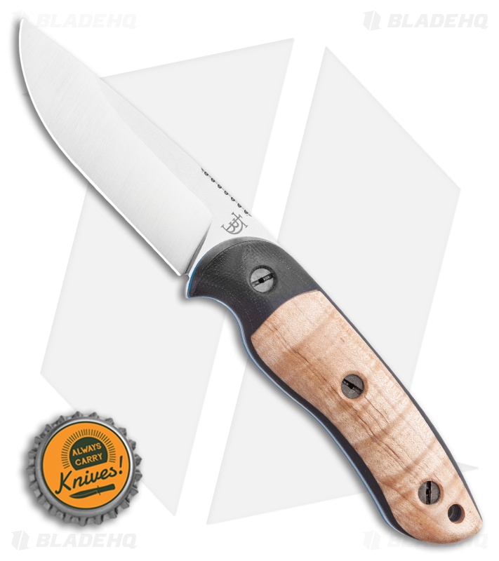 Dark Timber Knives Bushy Knife Natural Curly Maple / Black Micarta (4" Satin)