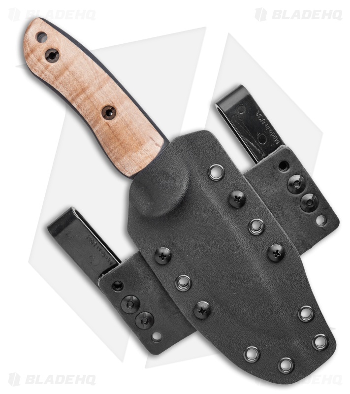 Dark Timber Knives Bushy Knife Natural Curly Maple / Black Micarta (4" Satin)