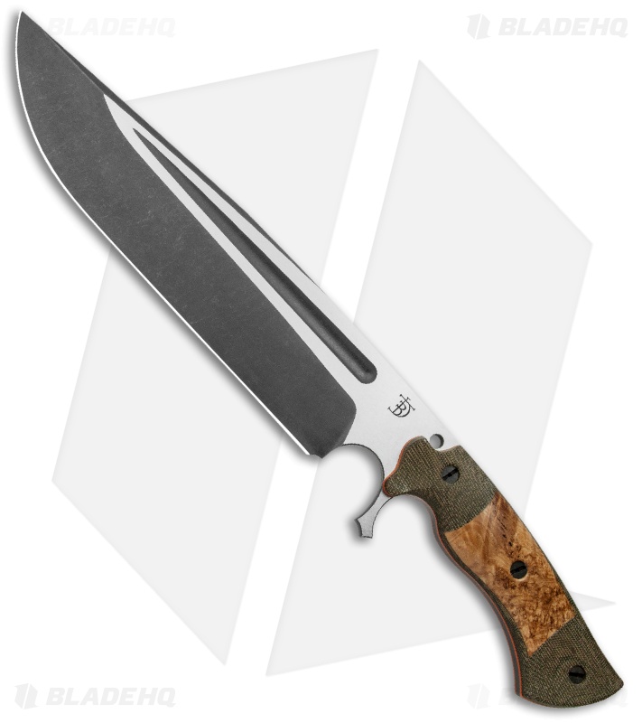 Dark Timber Knives Cave Bear Knife Ash Burl Wood / Green Mi. (10.3" Two-Tone)