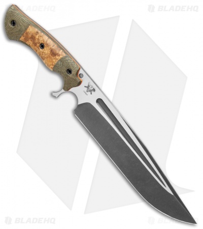 Dark Timber Knives Cave Bear Knife Ash Burl Wood / Green Mi. (10.3" Two-Tone)