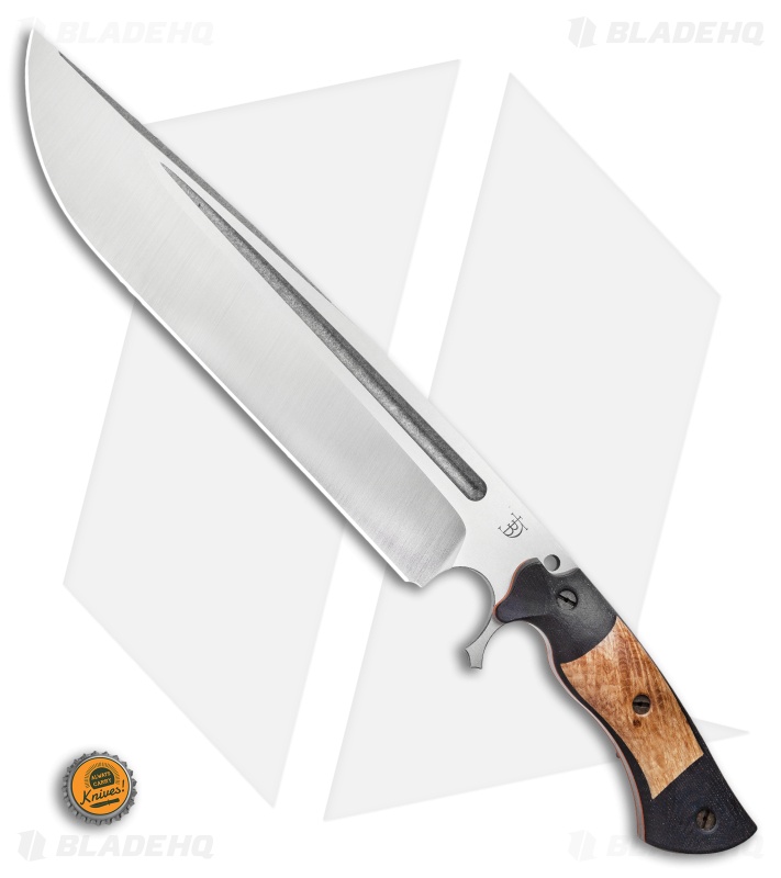 Dark Timber Knives Devil's Horn Knife Black Mi. / Ash Burl Wood (11.8" Two-Tone)