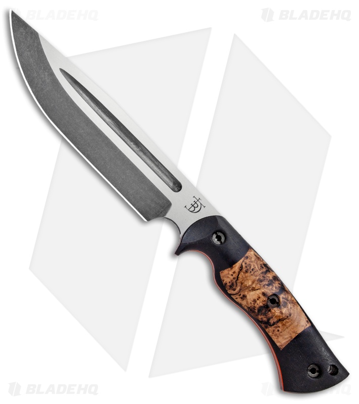 Dark Timber Knives Honey Badger Blk Micarta/Black Ash Burl/Orange (7.25