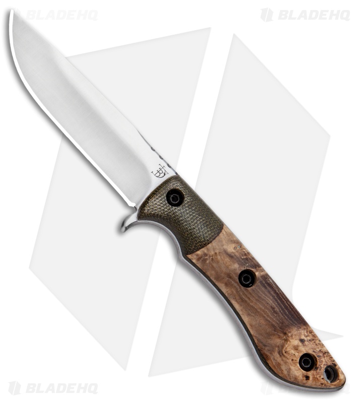 Dark Timber Tavi Fixed Blade Green Micarta/Black Ash Burl/White (3.25" Satin)
